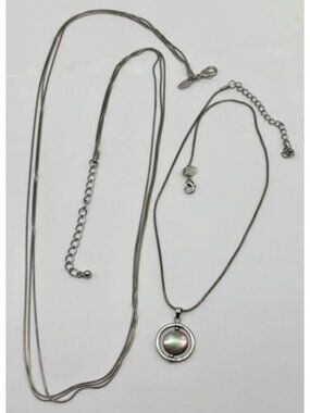 Set of Two Lia Sophia Silver-Tone Long Necklaces, One With Shell Spinner Pendant